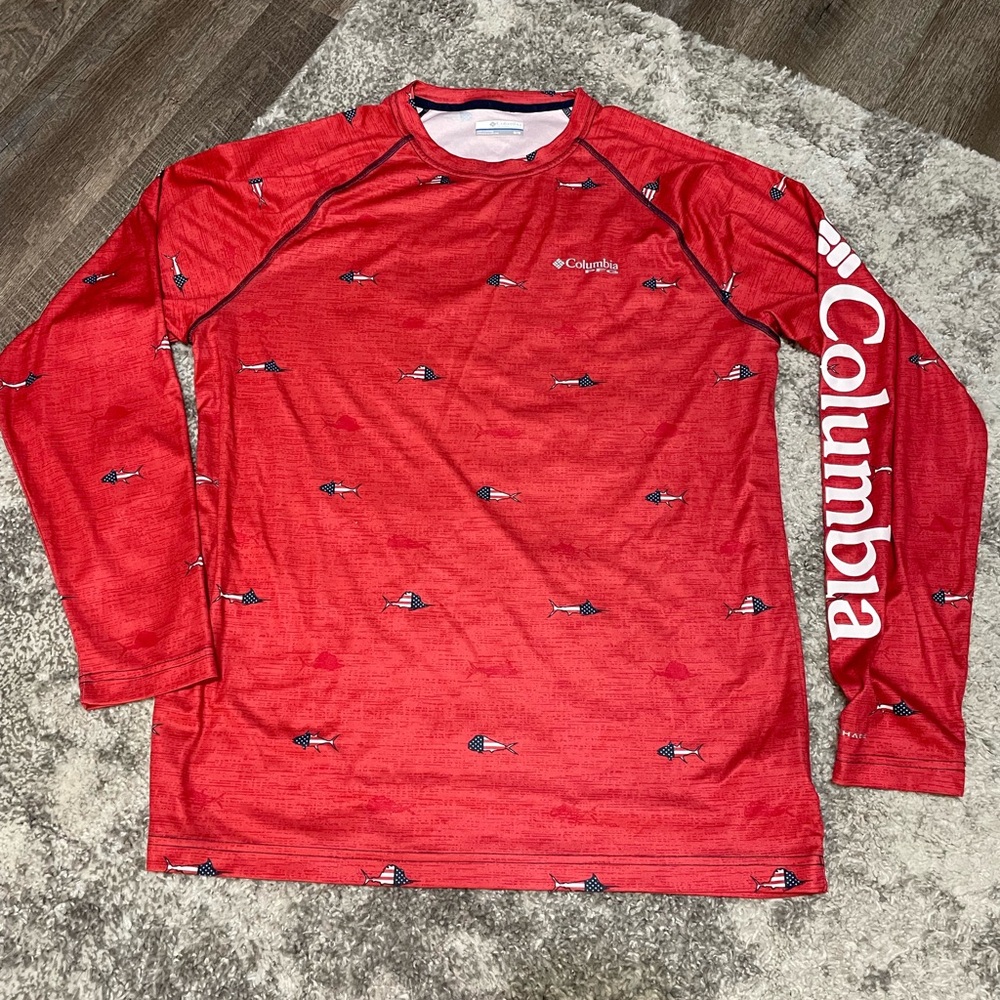 Columbia Red Graphic Long Sleeve Shirt